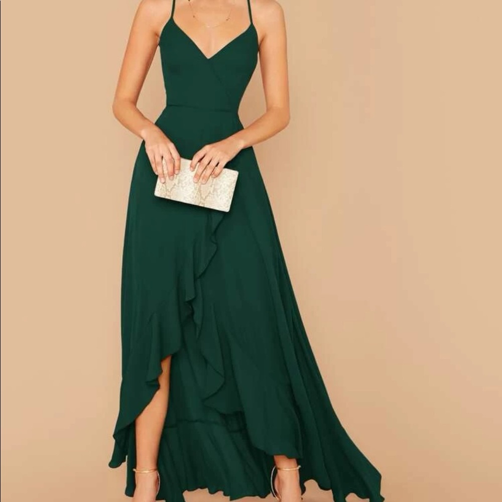 Green cross cross asymmetrical bridesmaid dress